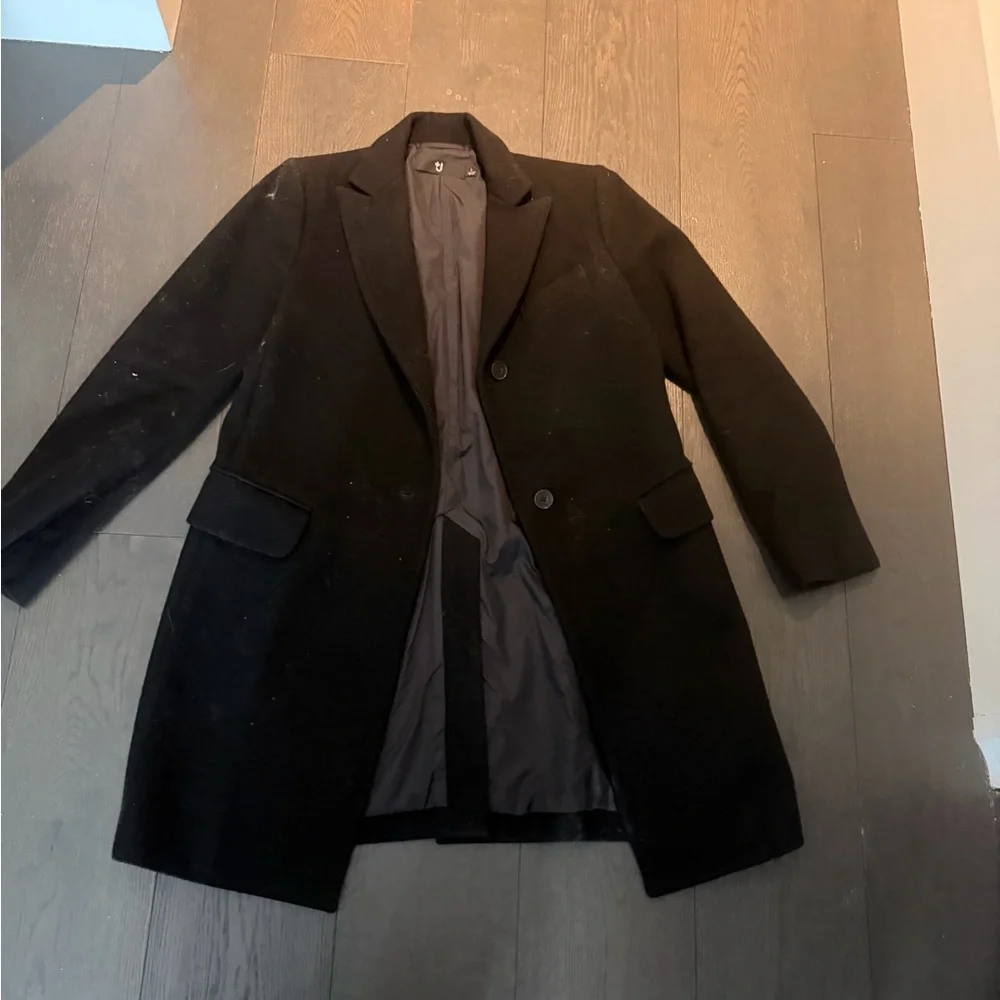 Uniqlo x Jil Sander Wool Coat L Black Single Breasted Minimalist Overcoat - Picture 1 of 8